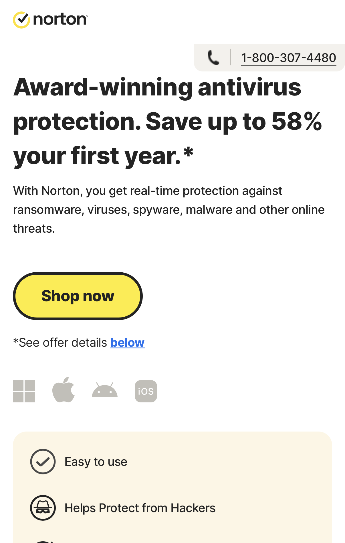 Norton mobile landing page